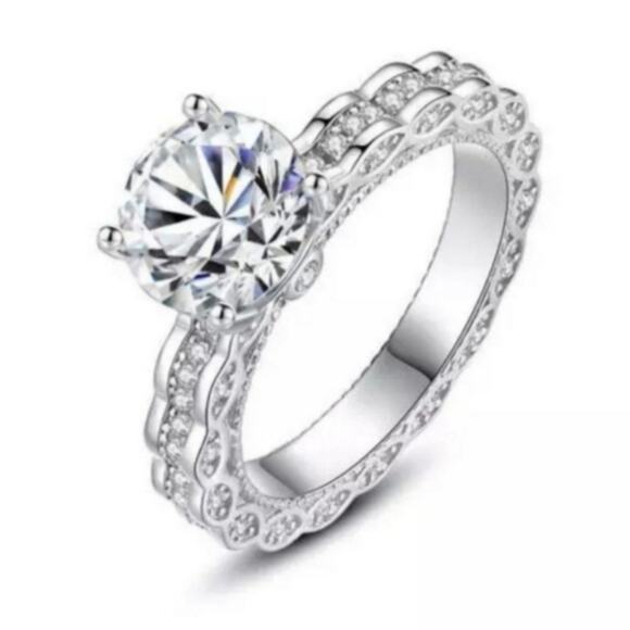 2 Ct Moissanite Wedding Ring Hypoallergenic Rhodium Plated 925 Sterling Silver 8 - Picture 11 of 14